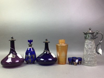 Lot 428 - BLUE LIQUEUR DECANTER WITH FOUR GLASSES