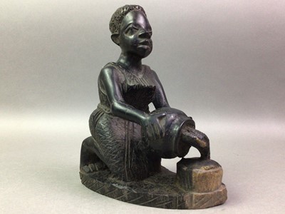 Lot 485 - CARVED HARDWOOD FIGURE OF A KNEELING FEMALE