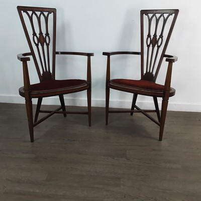 Lot 843 - JAMES SCHOOLBRED & CO., PAIR OF EDWARDIAN ELBOW CHAIRS