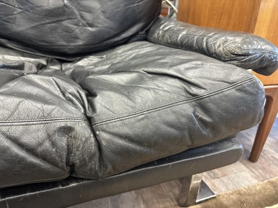 Lot 282 - PIEFF MANDARIN BLACK LEATHER THREE SEAT SETTEE