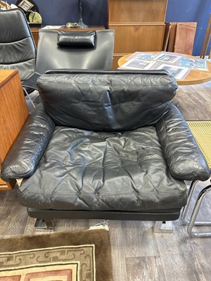 Lot 282 - PIEFF MANDARIN BLACK LEATHER THREE SEAT SETTEE