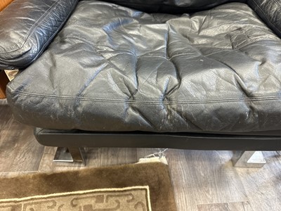 Lot 282 - PIEFF MANDARIN BLACK LEATHER THREE SEAT SETTEE