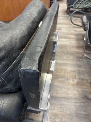 Lot 282 - PIEFF MANDARIN BLACK LEATHER THREE SEAT SETTEE