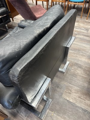 Lot 282 - PIEFF MANDARIN BLACK LEATHER THREE SEAT SETTEE