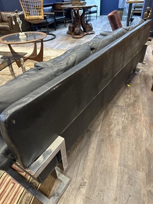 Lot 282 - PIEFF MANDARIN BLACK LEATHER THREE SEAT SETTEE