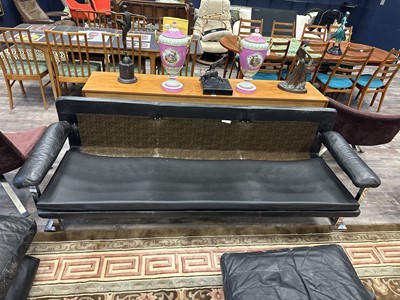 Lot 282 - PIEFF MANDARIN BLACK LEATHER THREE SEAT SETTEE