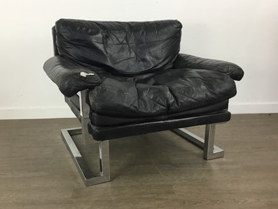 Lot 282 - PIEFF MANDARIN BLACK LEATHER THREE SEAT SETTEE