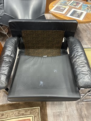Lot 282 - PIEFF MANDARIN BLACK LEATHER THREE SEAT SETTEE