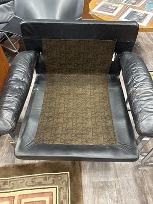 Lot 282 - PIEFF MANDARIN BLACK LEATHER THREE SEAT SETTEE