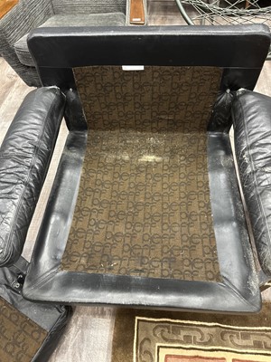 Lot 282 - PIEFF MANDARIN BLACK LEATHER THREE SEAT SETTEE