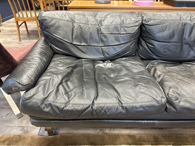 Lot 282 - PIEFF MANDARIN BLACK LEATHER THREE SEAT SETTEE