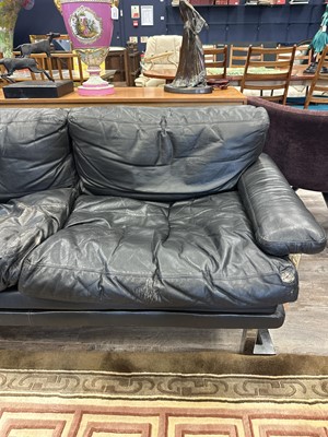 Lot 282 - PIEFF MANDARIN BLACK LEATHER THREE SEAT SETTEE