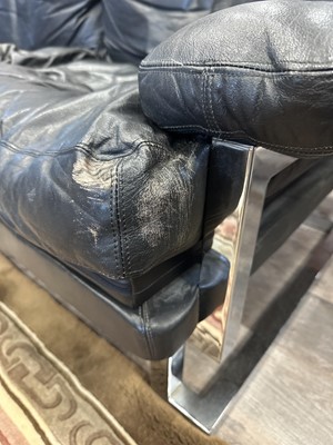 Lot 282 - PIEFF MANDARIN BLACK LEATHER THREE SEAT SETTEE