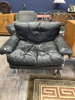Lot 282 - PIEFF MANDARIN BLACK LEATHER THREE SEAT SETTEE