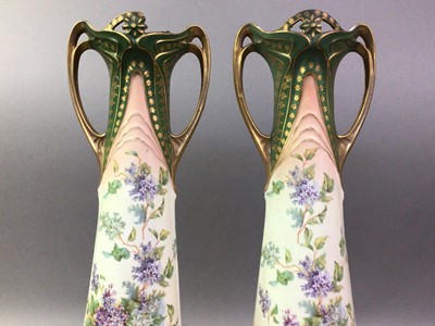 Lot 524 - PAIR OF ART NOUVEAU TWIN HANDLED VASES