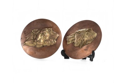 Lot 857 - LEYLAND, PAIR OF COPPER MASCOT PLAQUES