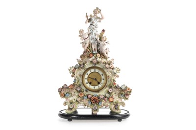 Lot 656 - GERMAN PORCELAIN MANTEL CLOCK