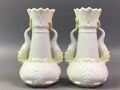 Lot 438 - PAIR OF BELLEEK VASES