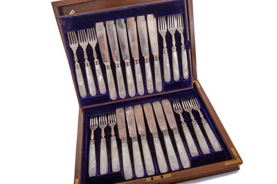 Lot 126 - SET TWELVE VICTORIAN SILVER AND MOTHER OF PEARL FISH KNIVES AND FORKS