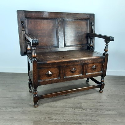 Lot 834 - CARVED OAK MONK'S BENCH