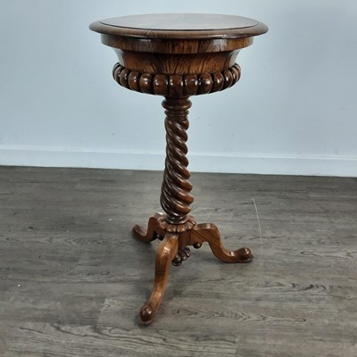 Lot 602 - VICTORIAN ROSEWOOD SEWING TABLE