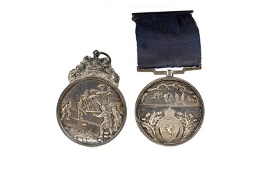 Lot 1593 - JOSEPH DICKIE OF THE R.C.C.C., TWO VICTORIAN CURLING MEDALS