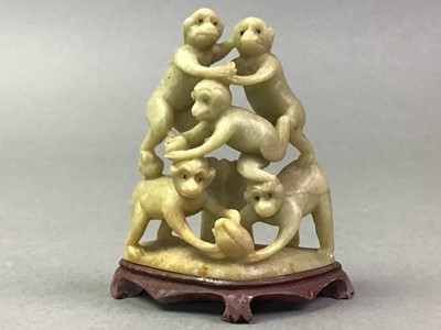 Lot 34 - CHINESE CARVED SOAPSTONE FIGURE OF MONKEYS