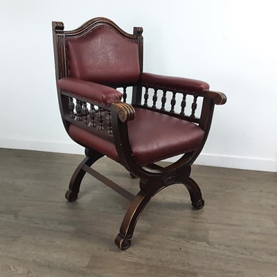 Lot 884 - VICTORIAN MAHOGANY SAVONAROLA ARMCHAIR