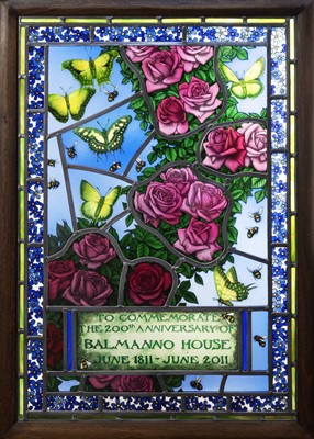 Lot 886 - STAINED AND LEADED GLASS PANEL