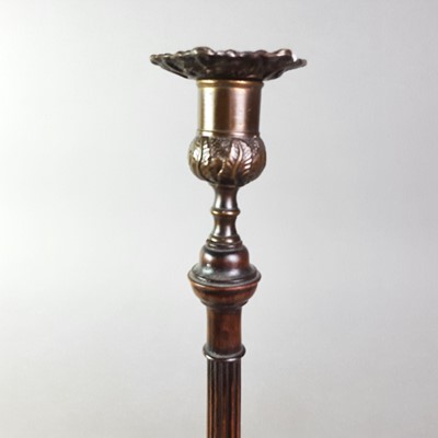 Lot 217 - PAIR OF PLATED AND WOODEN CANDLESTICKS