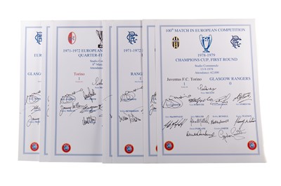 Lot 1709 - RANGERS F.C., EUROPEAN CUP WINNERS CUP SET OF SIGNED SHEETS