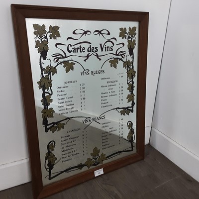 Lot 350 - FRENCH MIRROR WINE LIST