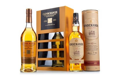 Lot 138 - GLENMORANGIE 10 YEAR OLD WITH GLASSES AND KNOCKANDO 1997 12 YEAR OLD