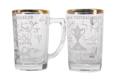 Lot 1627 - ST. MIRREN F.C., TWO SCOTTISH CUP WINNERS COMMEMORATIVE GLASS TANKARDS