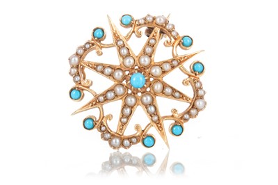 Lot 596 - VICTORIAN TURQUOISE AND PEARL BROOCH