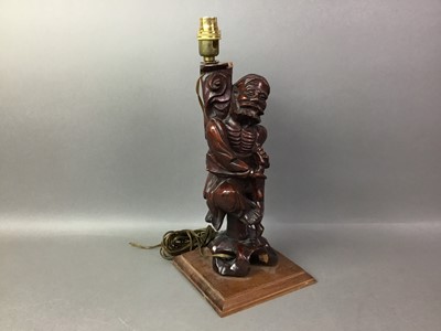 Lot 430 - CHINESE ROOTWOOD FIGURAL TABLE LAMP