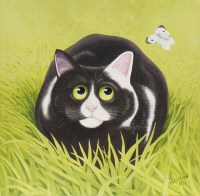 Lot 234 - * VICKY MOUNT CAT WITH CABBAGE WHITE oil on...