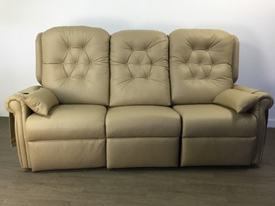 Lot 199 - TAN LEATHER THREE SEAT SETTEE