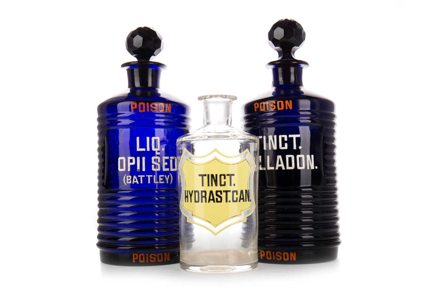 Lot 725 - PAIR OF VICTORIAN BRISTOL BLUE POISON BOTTLES