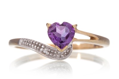Lot 429 - HEART SHAPED AMETHYST AND DIAMOND RING