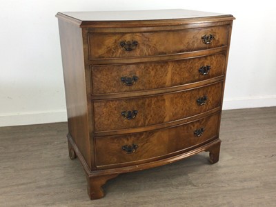 Lot 222 - WALNUT BOW FRONT CHEST OF DRAWERS