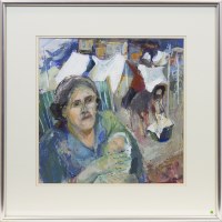 Lot 260 - * BETH WEBSTER, WASHING DAY acrylic on paper,...