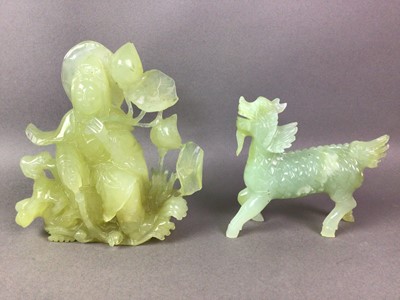 Lot 454 - TWO MODERN GREEN HARDSTONE CARVINGS