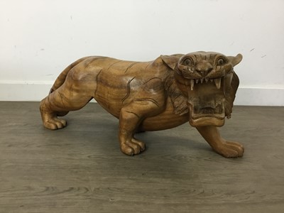 Lot 486 - WOOD CARVING OF A TIGER