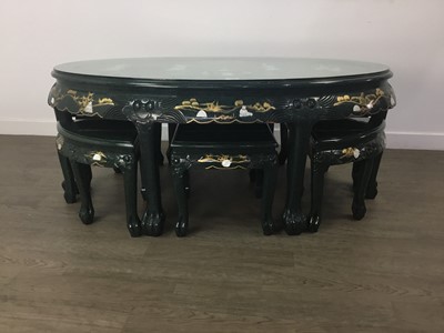 Lot 1084 - CHINOISERIE GREEN LACQUER COFFEE TABLE AND NEST