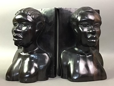 Lot 634 - PAIR OF AFRICAN EBONY BOOKENDS AND OTHERS