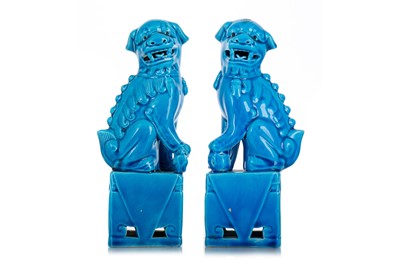 Lot 1088 - PAIR OF CHINESE BLUE GROUND FOO DOGS