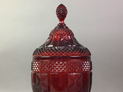 Lot 682 - BOHEMIAN RUBY GLASS URN AND COVER