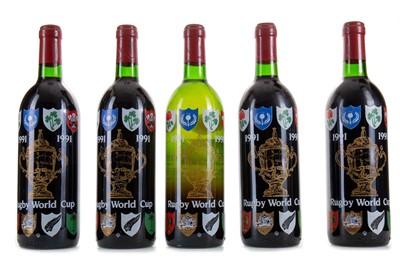 Lot 203 - 5 BOTTLES OF 1991 RUGBY WORLD CUP WINE