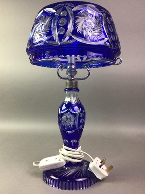 Lot 90 - BOHEMIAN BLUE FLASHED GLASS TABLE LAMP